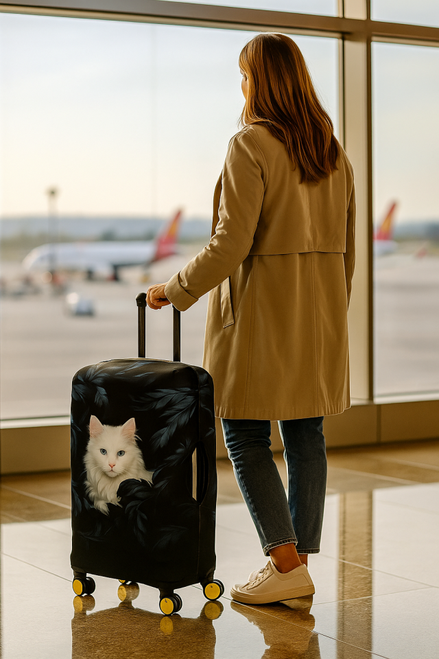 Valiz Kılıfı Bavul Koruyucu 3'lü Set (Beyaz Kedi)