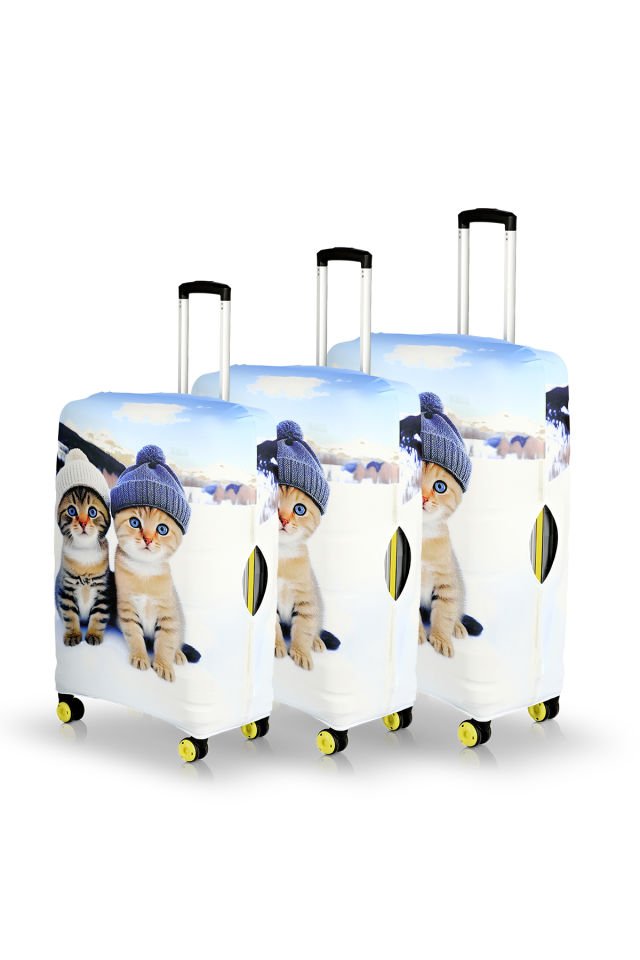 Valiz Kılıfı Bavul Koruyucu 3'lü Set (İki Kedi)