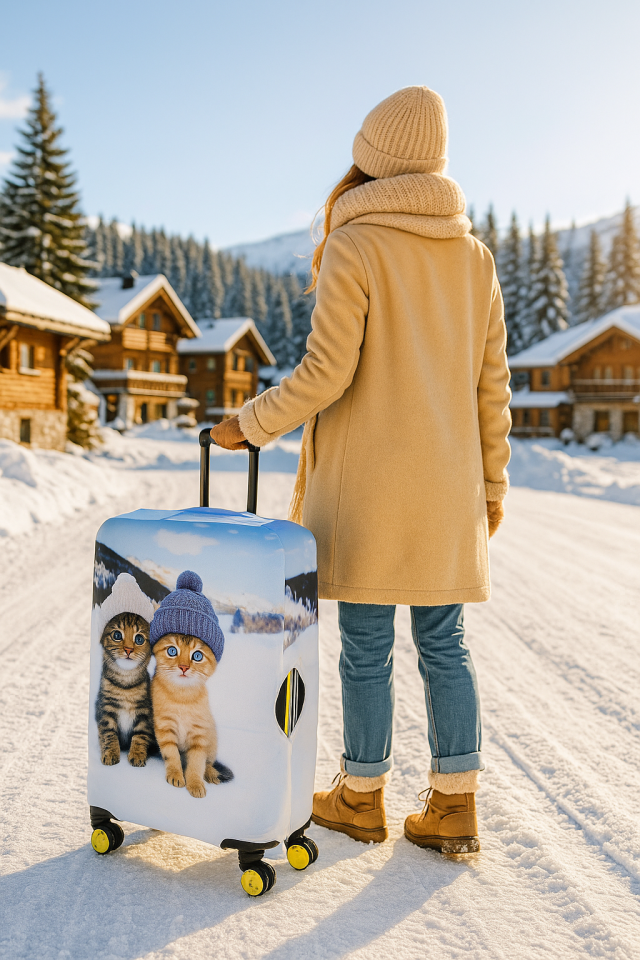 Valiz Kılıfı Bavul Koruyucu 3'lü Set (İki Kedi)