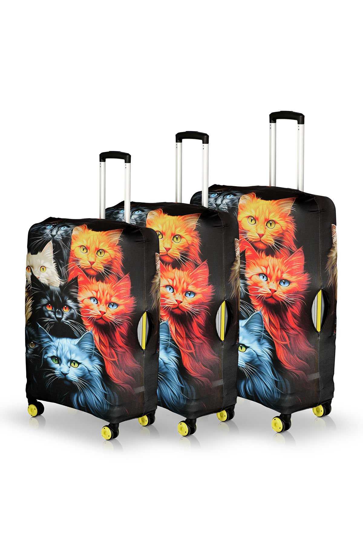 Valiz Kılıfı Bavul Koruyucu 3'lü Set (Renkli Kediler)