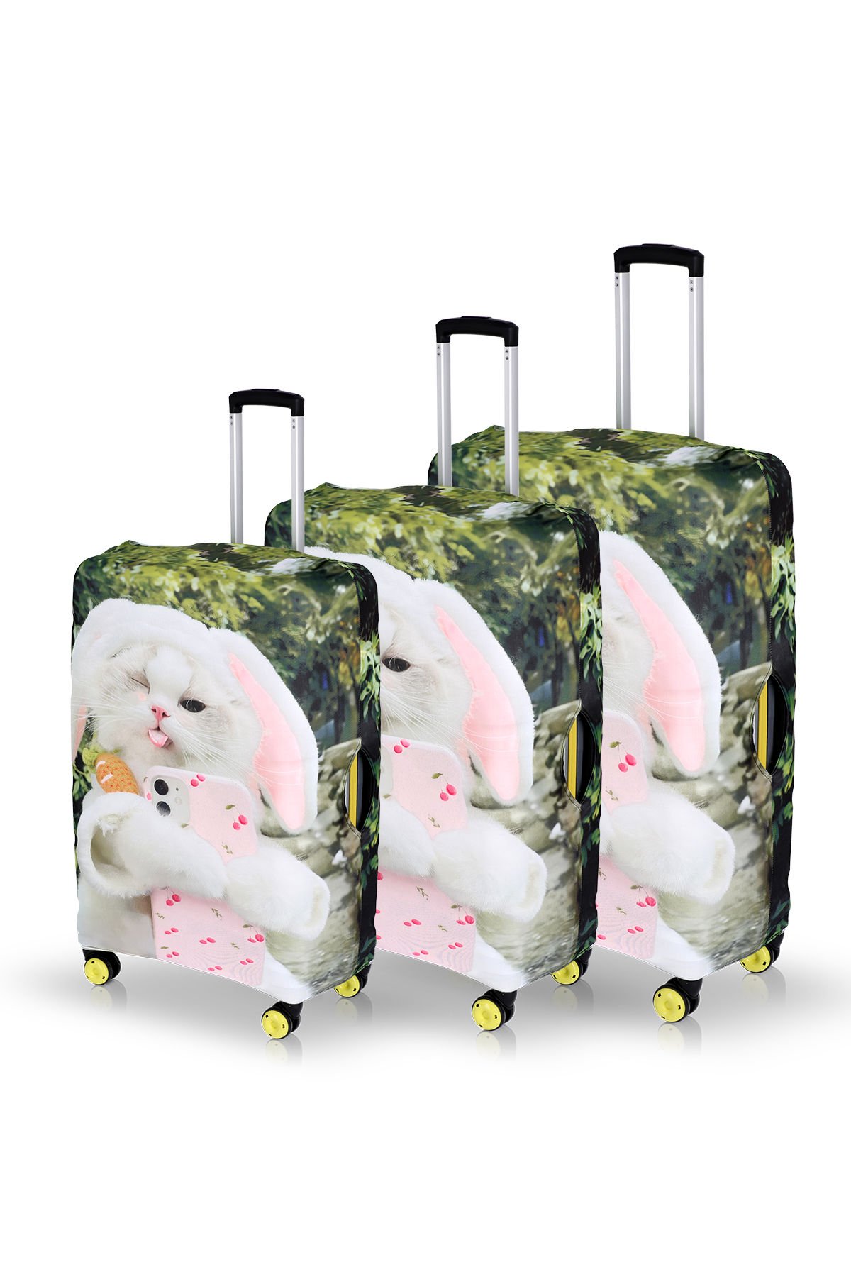 Valiz Kılıfı Bavul Koruyucu 3'lü Set (Tavşan Kedi)