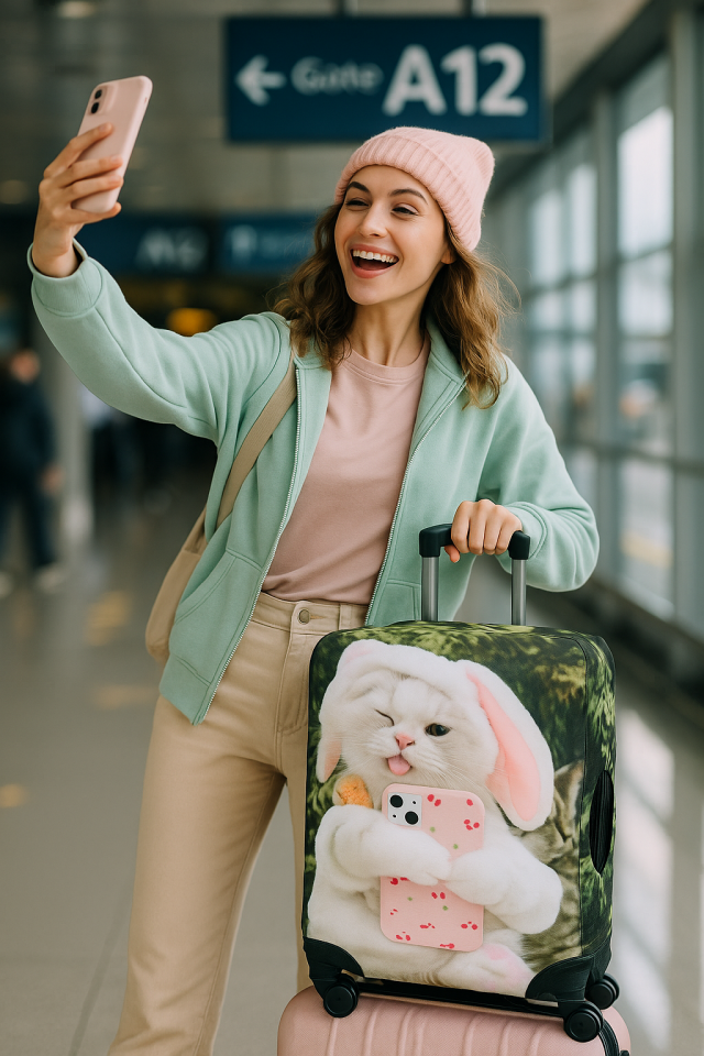 Valiz Kılıfı Bavul Koruyucu 3'lü Set (Tavşan Kedi)